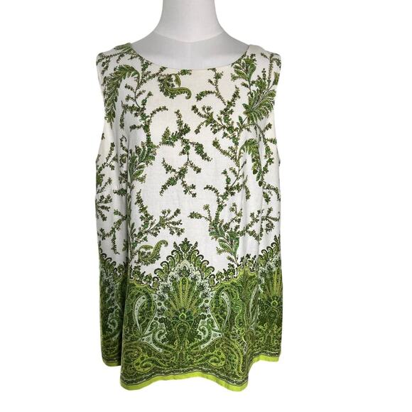 Positive Attitude Linen Blend‎ Sleeveless Top Size 16 Green Paisley Print - Picture 1 of 13